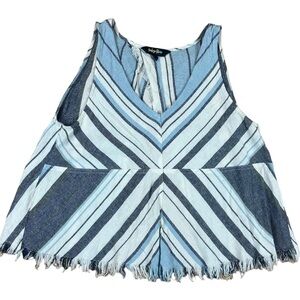 Indigo Rein Tank Size Medium Raw Hem Cute Open Back Linen/Rayon (Gauze)